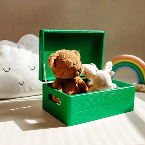 Creative Deco Large Green Wooden Box Storage with Hinged Lid - color: Green, size: L | Handles