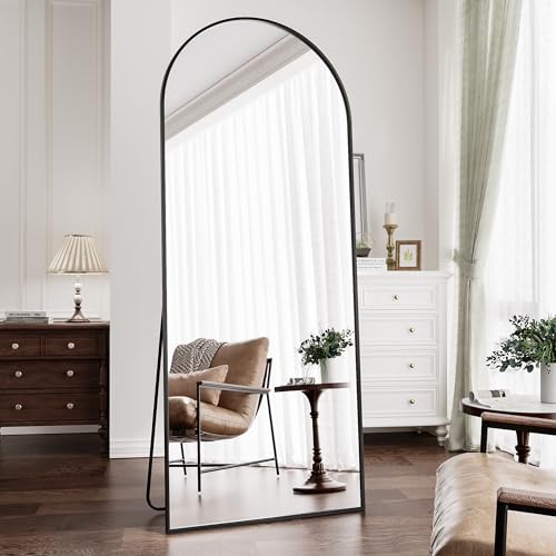 Prywot Arched Full Length Mirror, 58"x18" Floor Mirror with Stand, Black - color: Black, size: 58"L x 18"W