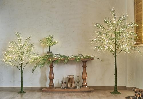 LITBLOOM Lighted Palm Garland with Timer 6FT 120 LED Fairy Lights, Greenery Garland Battery Operated or USB Plug in for Summer Fireplace Mantle Decoration Inside - style: Palm