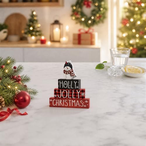 Smile 4 Pcs Wooden Christmas Block Signs, Holly Jolly Snowman Decor - style: Holly Jolly
