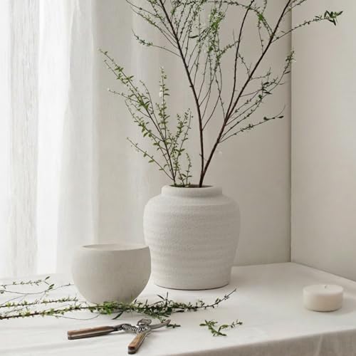 Lvases Rough Textured White Wabi Sabi Rustic Handmade Ceramic Decor Vase - color: White