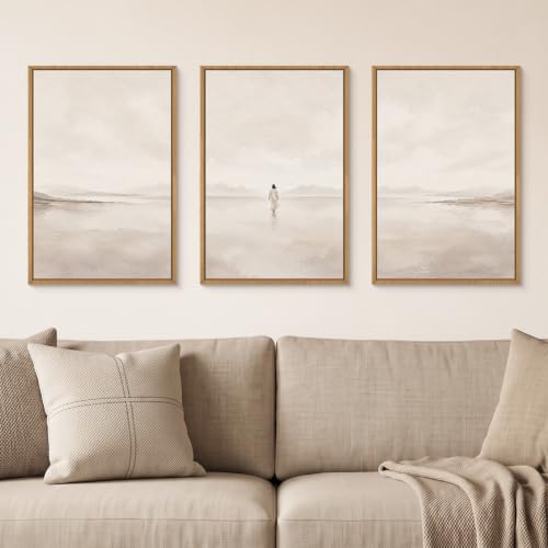 Large Abstract Jesus Christian Framed Canvas Wall Art,Neutral Beige Lake Wall Decor,Walking On Water Watercolor Art Prints,Religious Artwork for Living Room,Prayer Room,Church-24 x36 x3 - color: Christian Neutral Wall Art, size: 24"L x 36"W