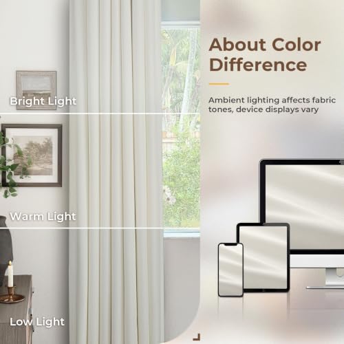 INOVADAY White 100% Blackout Curtains for Bedroom 72 Inch Long - color: Beige White, size: 50"W x 72"L (Pack of 2)