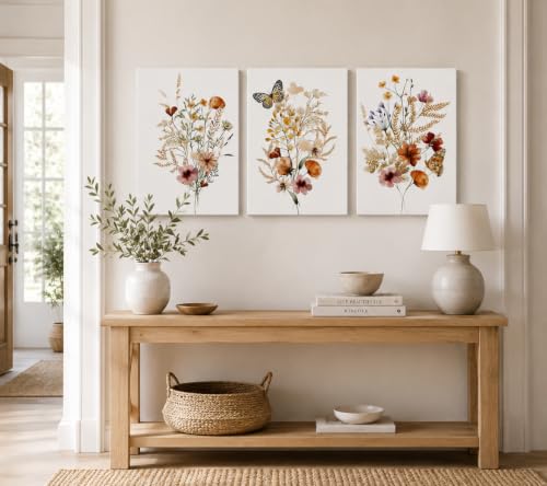 3Pcs Wildflower Framed Canvas Wall Art 12x16 Inch Botanical Decor - color: SANLIANYEHUA, size: 16"L x 12"W
