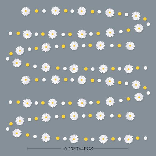 Daisy Party Decorations Yellow White Daisy Polka Dot Garland Double-Sided Daisy 3D Flower Streamer for Spring Summer Birthday Wedding Bridal Shower Retro Groovy Hippie Decorations Supplies - color: Yellow White Daisy