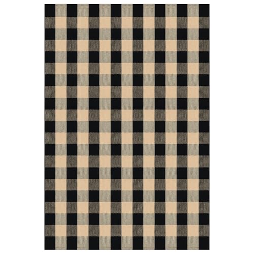 KILOCOCO Buffalo Plaid Checkered Rug 5x7 ft Living Room Rug Brown and Black - color: Brown and Black, size: 5' x 7' (Rectangular)