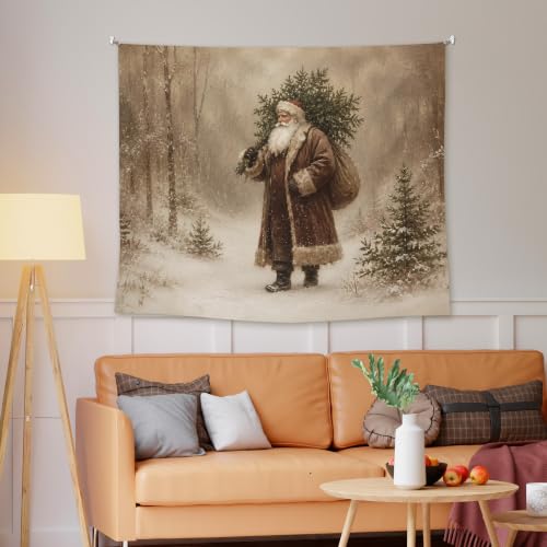 EGBTL Vintage Winter Snowy Christmas Santa Claus Wall Tapestry, Rustic Xmas Winter Forest Landscape Tapestry for Home, Christmas Tapestries Wall Hanging Decor for Bedroom Living Room 50x60 Inches - color: Christmas14