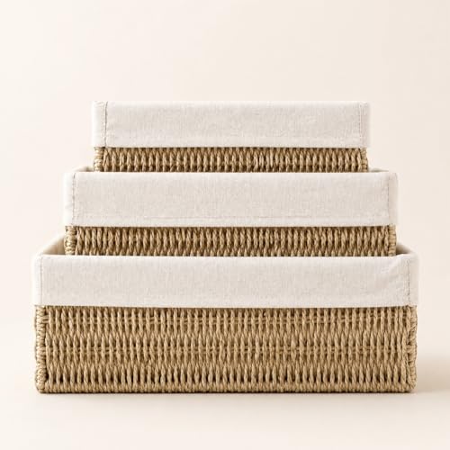 Large Woven Storage Baskets Set of 3, Shelf & Closet Bins - size: Large without Lids