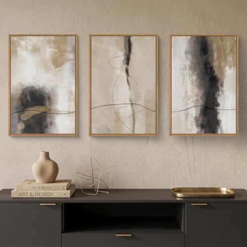 HPINUB Large Modern Abstract Framed Canvas Wall Art Set,Geometric Line Black White and Beige Textured Wall decor Neutral Gray Minimalist Art Print for Living Room,Bedroom,Dining Room,Office -16"x24"x3 - color: Abstract Line Wall Art, size: 16"L x 24"W