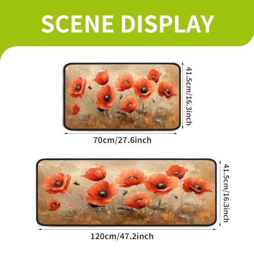 Classic Kitchen Mats for Floor, 2-Piece Non-Slip Kitchen Rugs - color: Poppy