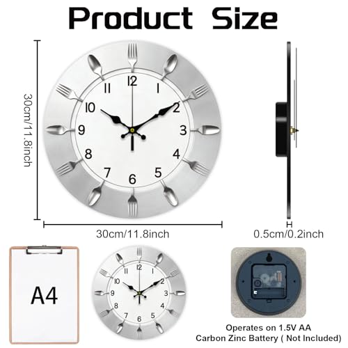Tableware Wall Clock Silent Non-Ticking 12" for Living Room Decor - color: Dining Tableware