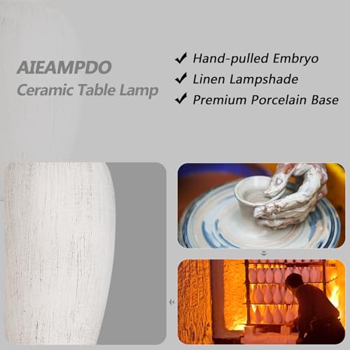 AIEAMPDO 21'' Set of 2 Rustic Ceramic Small Table Lamps for Bedroom - color: Antique White