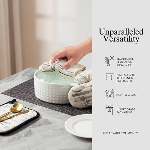Placemats Set of 4 - Easy Clean Woven Vinyl Placemats for Dining Table, Indoor/Outdoor Place Mats, Washable PVC Table Mats(Black/Brown) - color: A-black/Brown