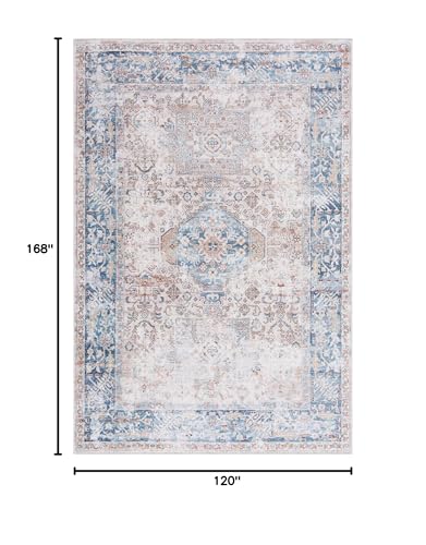 Bloom Rugs Washable Non-Slip 10x14 Rug - Beige/Ocean Blue Traditional Oriental Area Rug for Living Room, Bedroom, Dining Room, and Kitchen - Exact Size: 10' x 14' - color: Beige / Ocean Blue, size: 10' x 14' (Rectangular)