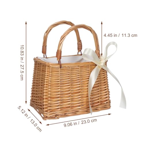 Rattan Woven Basket with Handle Small Flower Basket for Wedding Party Proposal Banquet Home Holiday Decor Portable Storage 10.82 X 9.05 X 5.11 in