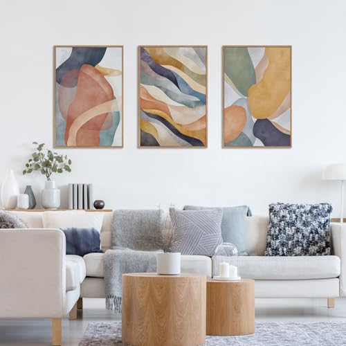 LHIUEM Large Abstract Neutral Framed Canvas Wall Art Set,Colorful Watercolor Block Wall Decor,Boho Geometric Illustrations Artwork for Living Room,Bedroom,Dining Room,Office -16"x24"x3 - color: Abstract Colorful Wall Art, size: 16''x24''x3