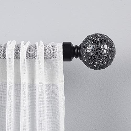 EXCLUSIVE HOME Black Pearl Mosaic 1" Curtain Rod and Coordinating Finial Set, Matte Black, Adjustable 36"-72"