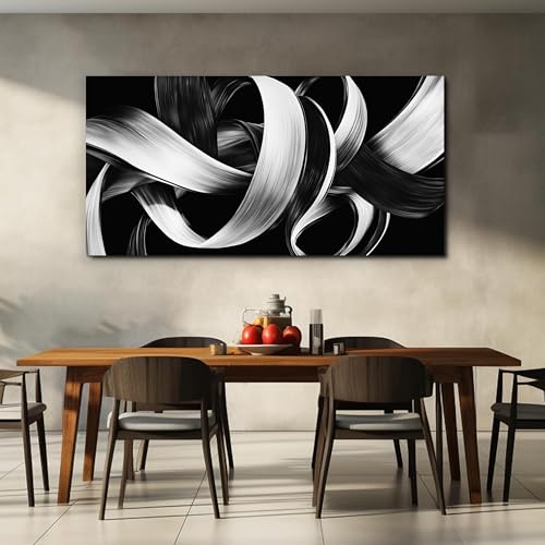 Modern Abstract Wall Art Black and White Curve Line Decor 29"X58" - size: 29"L x 58"W