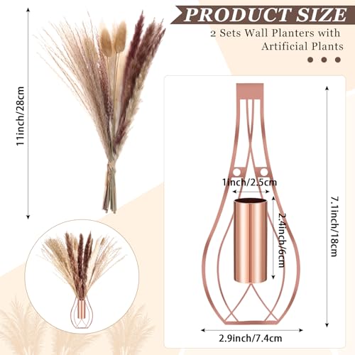 Otoolling Boho Wall Decor Set of 2, Rose Gold, Pampas - color: Rose Gold, style: Pampas