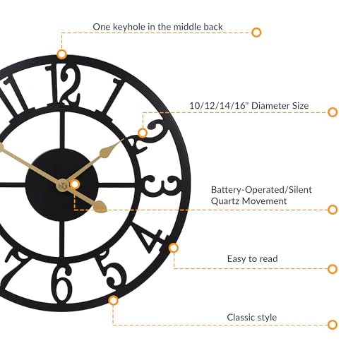 LEIKE Arabic Numeral Wall Clock 12IN Battery Operated Black, Silent Non Ticking, Wall Clocks for Living Room Decor, Small Classic for School, Office, Home, Kitchen, Bedroom - color: Black Metal-arabic, size: 12in