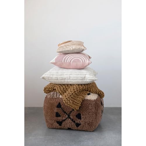 Creative Co-Op Cotton Embroidered Suzani Pillow with Chambray Back