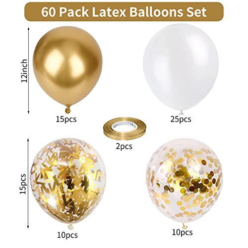 White and Gold Balloons, 60 Packs 12 Inch Metallic Gold Balloons - color: White Gold