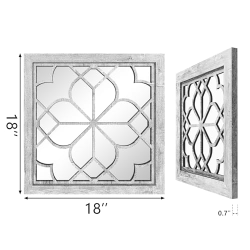 Set of 2 18 Inch Large Square Grey Window Pane Wall Mirrors, Shatterproof Rustic Farmhouse Boho Vintage Accent Mirrors for Living Room, Bedroom, Bathroom, Entryway & Home Decor - color: Grey(2pcs), size: 18"L x 18"W