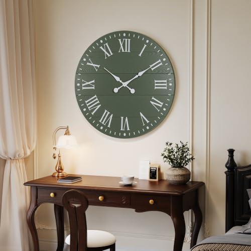 Large Wall Clock with Roman Numeral, 24” Shiplap Farmhouse Clock - color: Green, size: 24 Inch