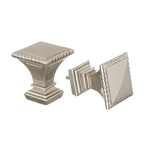 Ivilon Decorative Window Curtain Rod - Carved Square Finials, 1 1/8 in Rod, 28 to 48 in. Satin Nickel - color: Satin Nickel, size: 28 to 48 in.