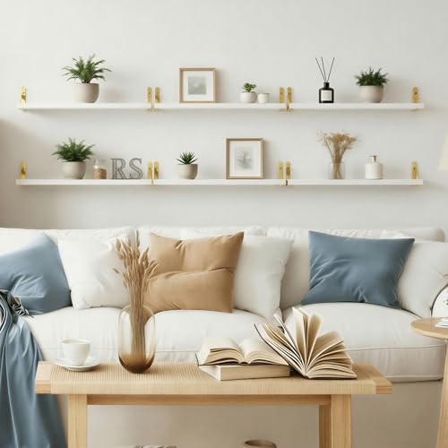 YGEOMER 23.6 in Floating Shelves for Wall Home Decor, Wood, White, Set of 6 - color: White, size: 23.6 x 6.1 x 0.59 inches