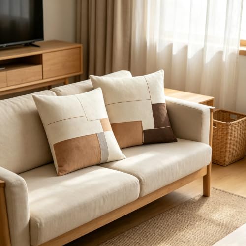Neutral Geometric Color Block Throw Pillow Covers 18x18 Inch Set of 2 - color: A20009, size: 18" x 18" (Pack of 2)