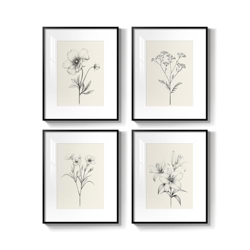 Framed Black and White Botanical Wall Art for Bathroom, 4 Piece 8x10 In - color: Black and White, size: 8" W x 10" H x 4 pcs