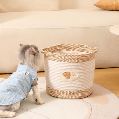 Toy Storage Baskets Woven Cotton Rope Storage Basket for Kids, Blanket Baskets for Living Room Toy Basket Box Toys Organizer with Embroidery Decor Cute Baskets for Nursery, Playroom (Elephant) - color: Elephant, size: Medium