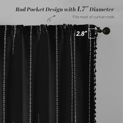 BTTN Small Boho Linen Striped Window Valance Curtain, 52Wx18L, Black - color: Black, size: 52"W x 18"L (Pack of 1)