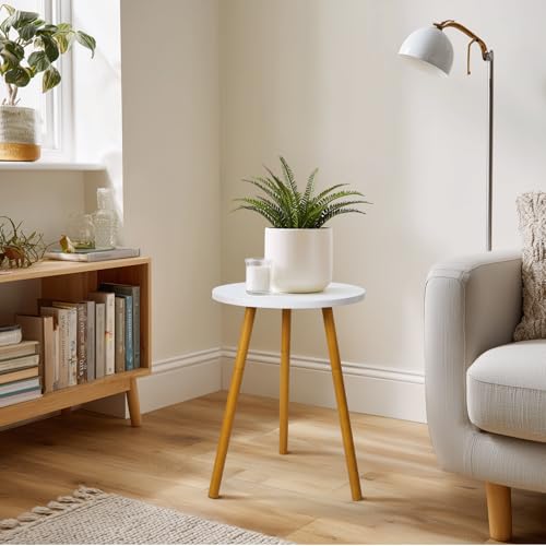 KINNARY Tall Plant Stand Indoor, Mid Century Wood White Flower Stand for Corner, Metal Plant Holder, Modern Home Decor Small Round Side End Table (11.8"x20") - color: White 11.8"x20"