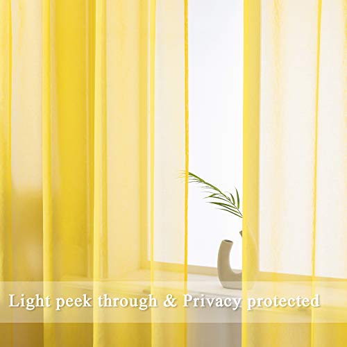 DUALIFE Yellow Sheer Curtains 54 Inch Length,Faux Linen Semi Sheer Curtain Drapes for Living Room Bedroom Nursery Kitchen Bathroom Privacy Voile Window Treatment Panels,Mustard,52 x 54 Inches,Set of 2 - color: Yellow, size: 52"W x 54"L (Pack of 2)