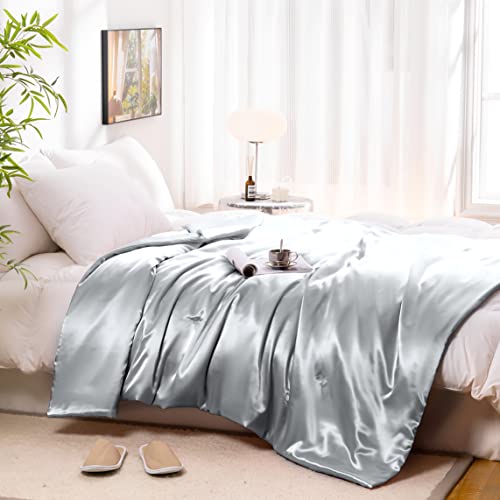 Vonty Silver Grey Satin Throw Blanket 60x80In, Cooling Silky Wrinkle-Free - color: Silver Grey, size: 60" x 80"
