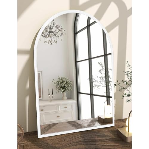Arch Wall Mirror 20"x16" Large White Bathroom Mirror Metal Frame Mirrors for Wall, Decoration Vanity Bedroom Entryway Living Room Room Home Decor - color: White, size: 20"L x 16"W