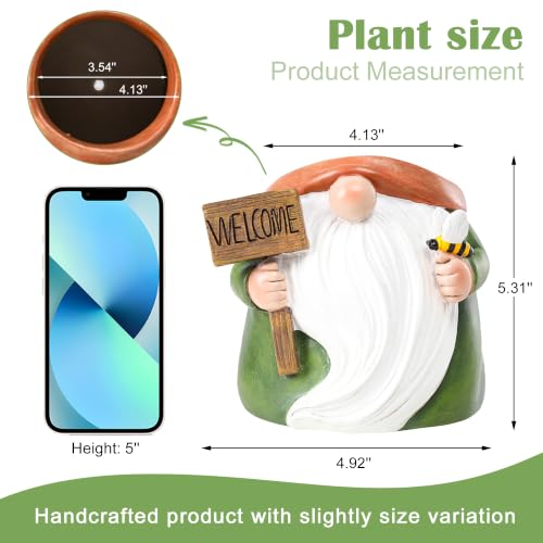 Gnome Succulent Planter Cute Resin Small Flower Pot 4 Inch - color: Green