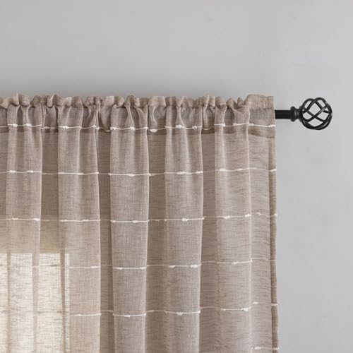 Beige Striped Sheer Curtains 63 Inch, Light Filtering 2 Panels Greige - color: Beige, size: 52"W x 63"L (Pack of 2)