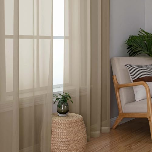 Chyhomenyc Taupe Sheer Curtains 120 Inches Long - Light Filtering Voile Extra Long Panel Drapes for Floor to Ceiling Window, Elegant Soft Living Room Curtains, Each 42Wx120L Inch, 10FT, 2 Panels - color: Taupe, size: 42"W x 120"L (Pack of 2)