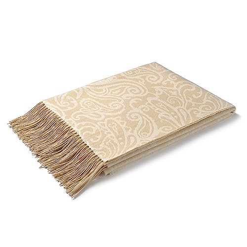 CUDDLE DREAMS Premium Cashmere Throw Blanket with Fringe (Paisley Beige) - color: Paisley Beige