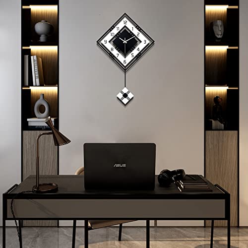 Modern Wall Clock for Living Room Decor Pendulum Large Silent Big Kitchen Wall Clock for Bedroom Black and White Decorative Office Non Ticking Battery Operated Wall Watch 26 Inch - size: 26inch