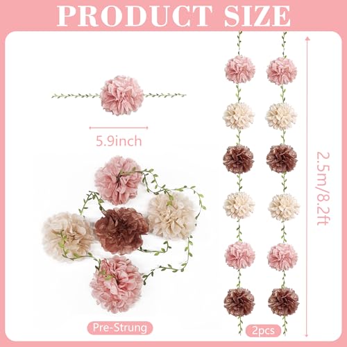 Dusty Pink Party Decorations Rose Gold Dusty Pink Beige Tissue Paper Flowers Pom Pom with Leaf Ribbon Hanging Garland Streamer for Birthday Wedding Shower Bridal Shower Engagement Party Supplies - color: Dusty Pink