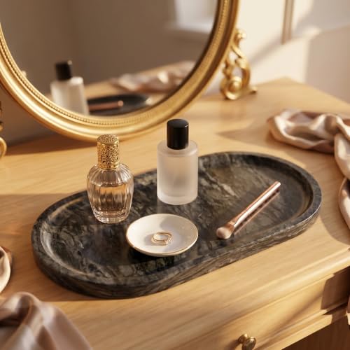 YKAJO Wave Grey Oval Marble Tray, 11.8x5.9 Vanity Perfume Organizer Dish - color: Wave Grey, size: 11.8" x 5.9" x 0.6"
