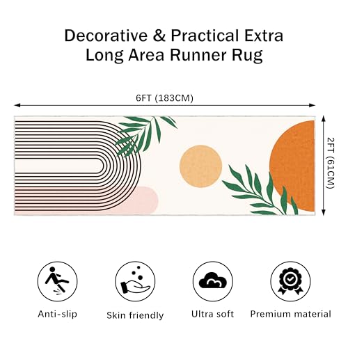 Boho Runner Rug 2x6 for Hallway Beige Abstract Modern Home Decor Soft Throw Carpet Non Slip Entryway Mat Washable Area Rug for Laundry Bedroom Bathroom (Orange, 2' x 6') - color: Orange, size: 2' x 6' (Rectangular)