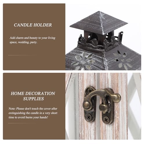 BESTonZON Wooden Candle Lantern Vintage European Style Candle Holder Windproof Candlestick for Hanging or Freestanding Use Home Decoration Supplies for Wedding Party Living Room 11.02 X 4.92 X 4.92 in