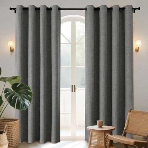 Joydeco Grey Blackout Curtains 120 Inches Long, Extra Long Curtains 120 Inch Length 1 Panel for Bedroom, Thermal Insulated Linen Black Out Curtains with Grommets(100x120, Grey) - color: Dark Grey, size: 100"W x 120"L (Pack of 1)