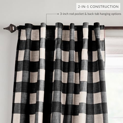 Grainger Buffalo Check Blackout Window Curtain, Black - 52" W x 108" L - color: Black, size: 52"W x 108"L (Pack of 1)