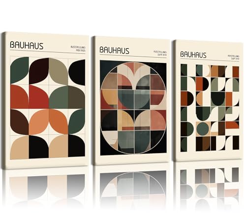 Doqueodas 3Pcs Bauhaus Geometric Canvas Wall Art Set, 16x24 inch framed - color: Bauhaus Art Framed, size: 24"Lx 16"W